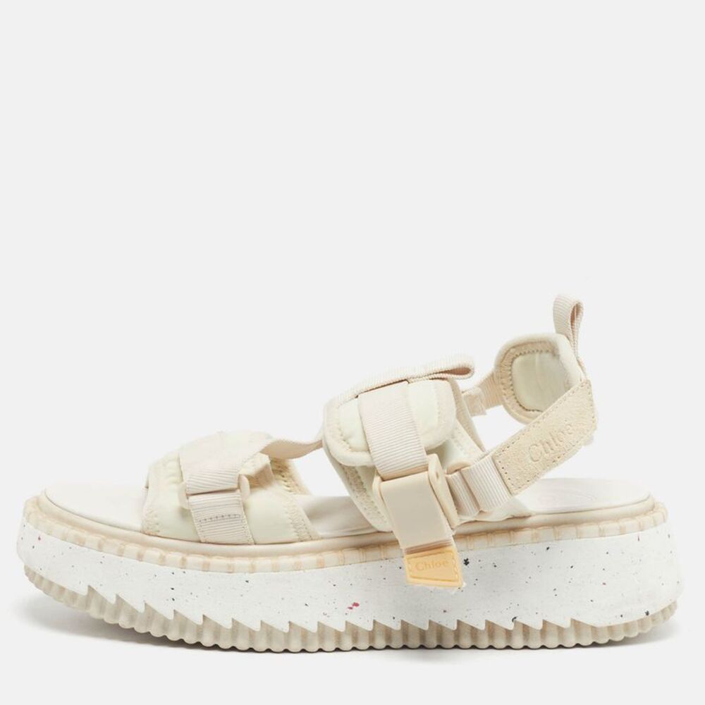 Chloe Lilli Size 39 White Fabric Platform Slingback Sandals